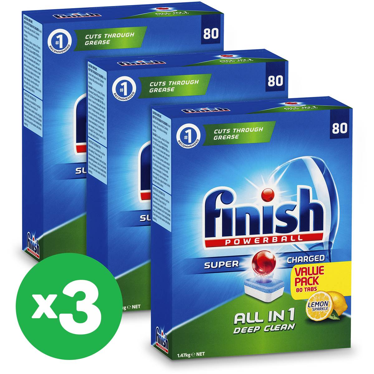 Finish All In One Dishwasher Tablets 80pk X3 Bundle
