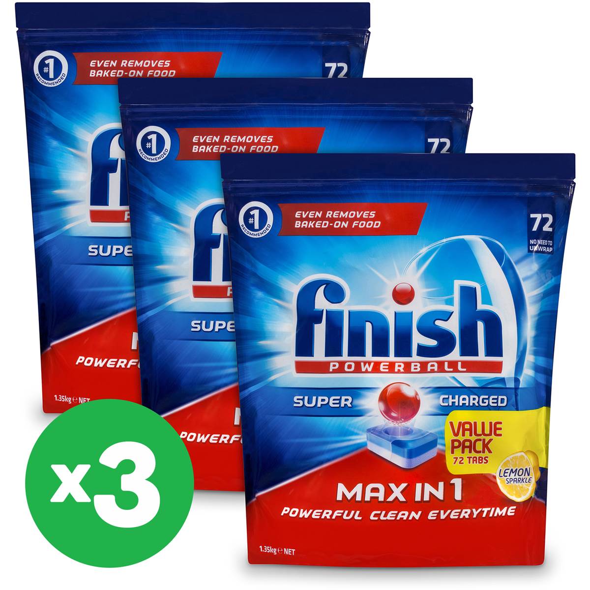 Finish Max In 1 Lemon Dishwashing Tablets 72pk X3 Bundle