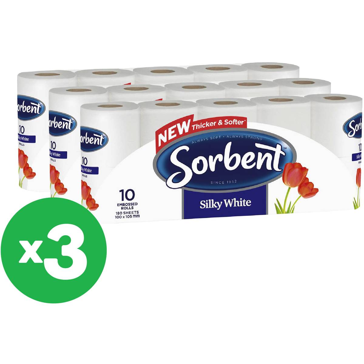 Sorbent White Toilet Paper 10pk X3 Bundle