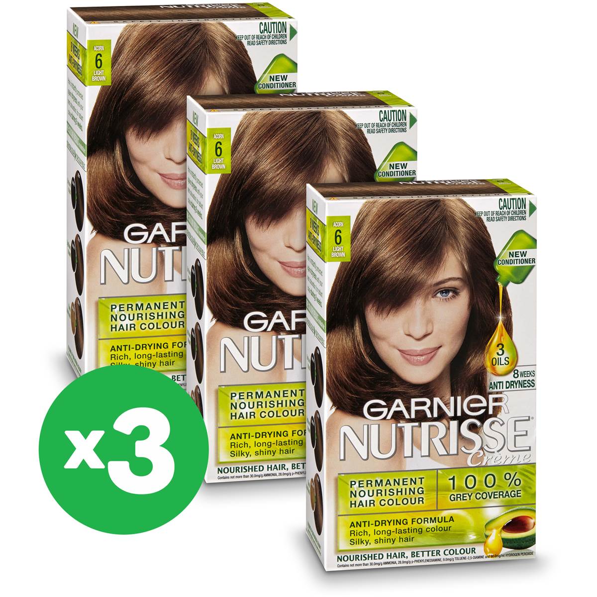 Garnier Nutrisse 6.0 Acorn Hair Colour X3 Bundle