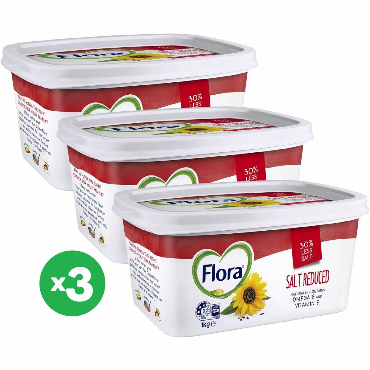 Flora Spread Salt Reduced 1kg X3 Bundle
