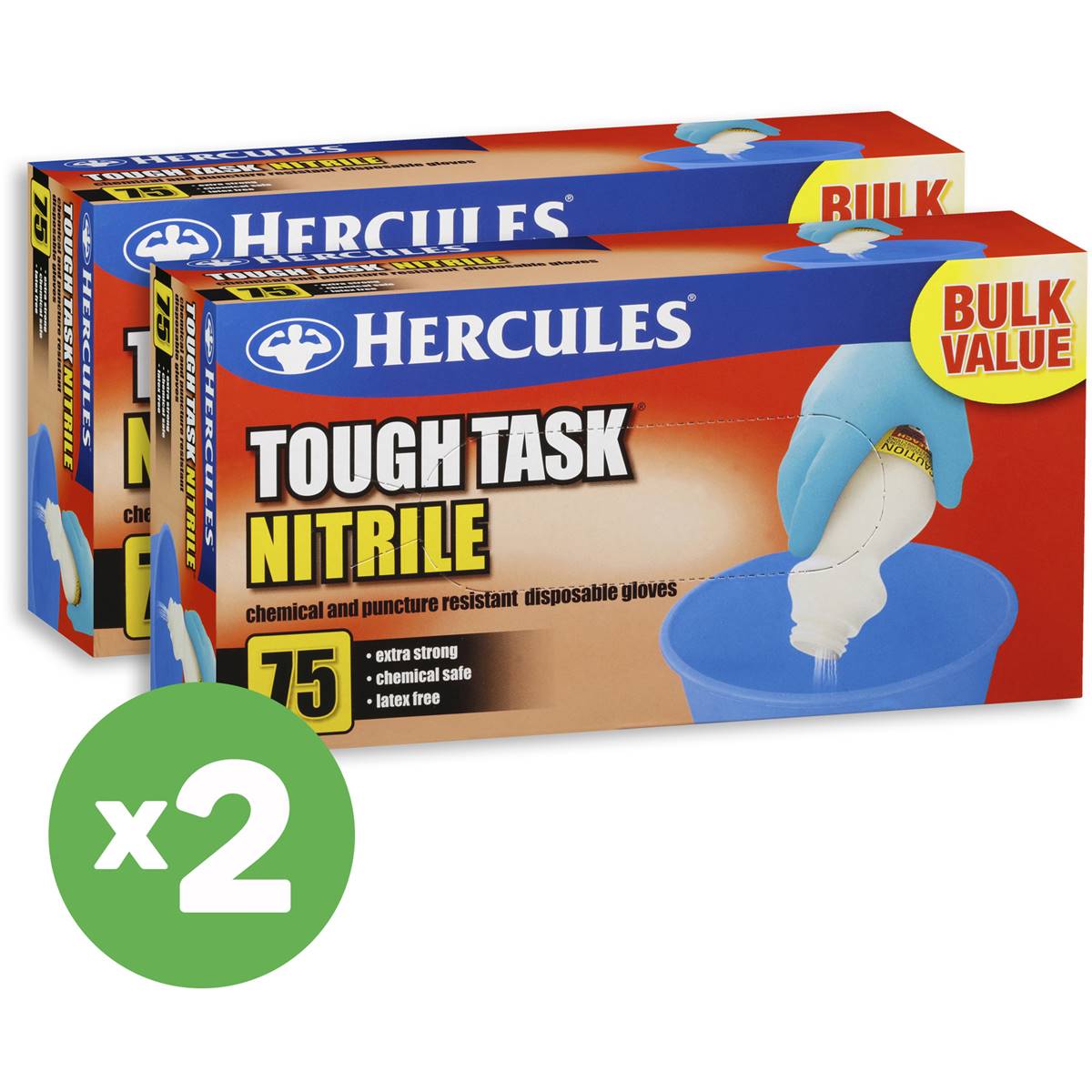 Hercules Tough Task Nitrile 75pk X2 Bundle