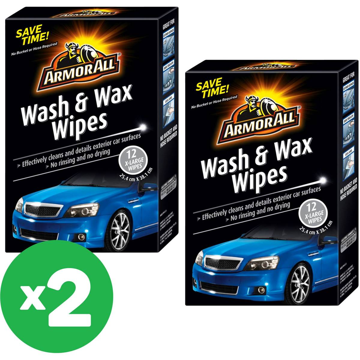 Armor All Wash & Wax Wipes 12pk X2 Bundle