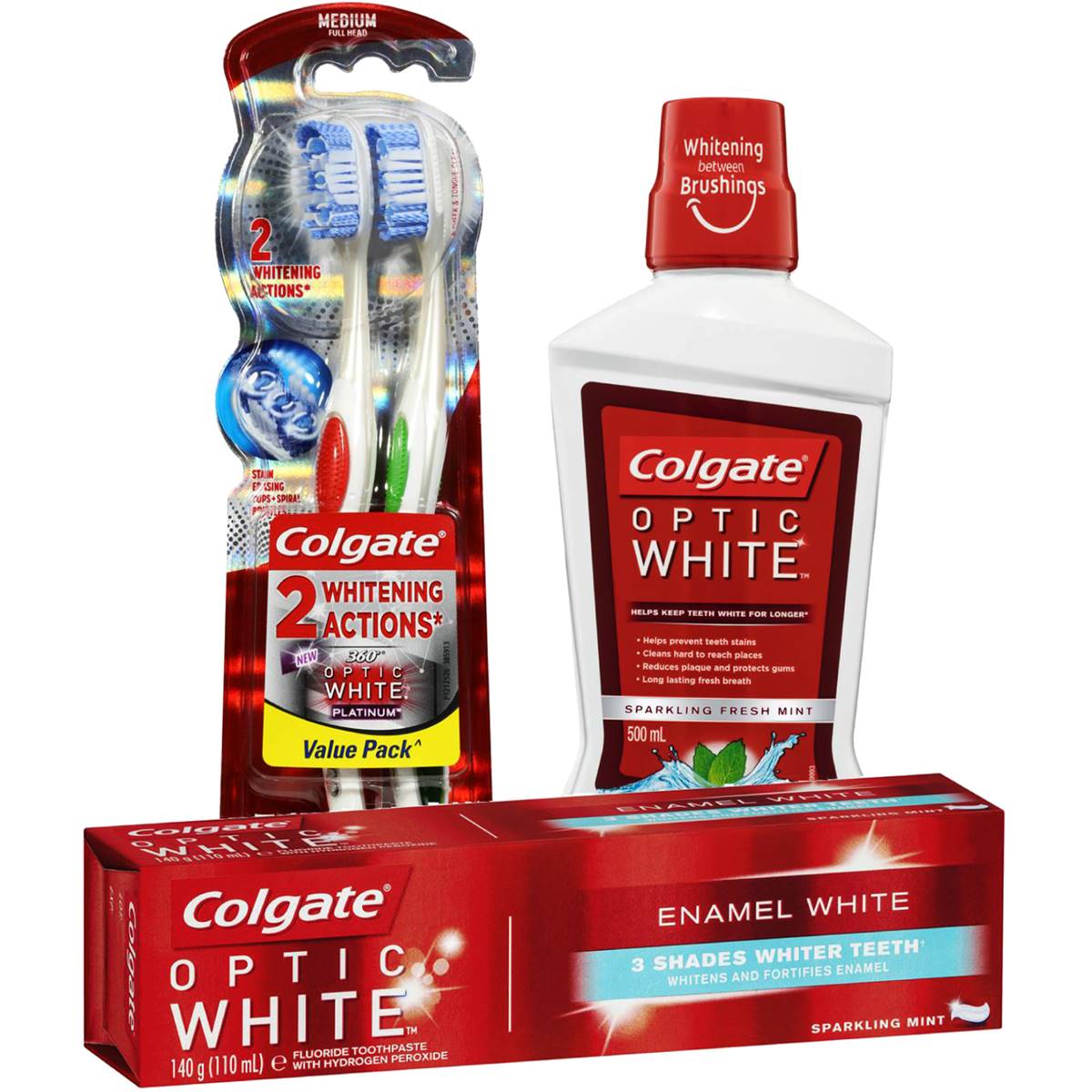 Colgate Optic White Toothpaste Toothbrush Mouthwash Oral Care Bundle ...