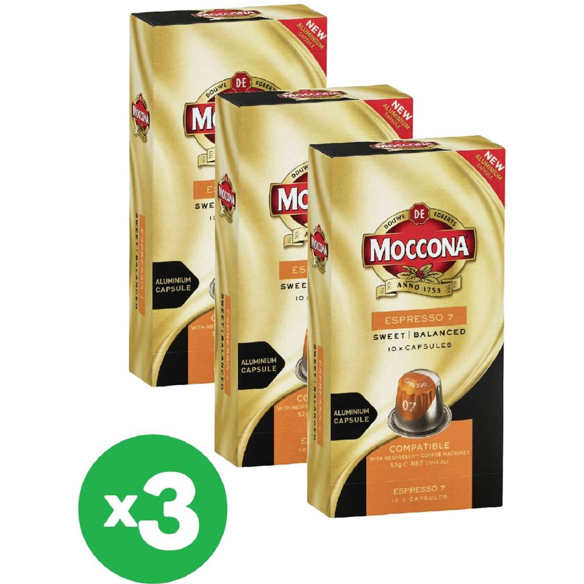 Moccona Capsules Espresso 7 Compatible With Nespresso 10 Pack X3 Bundle