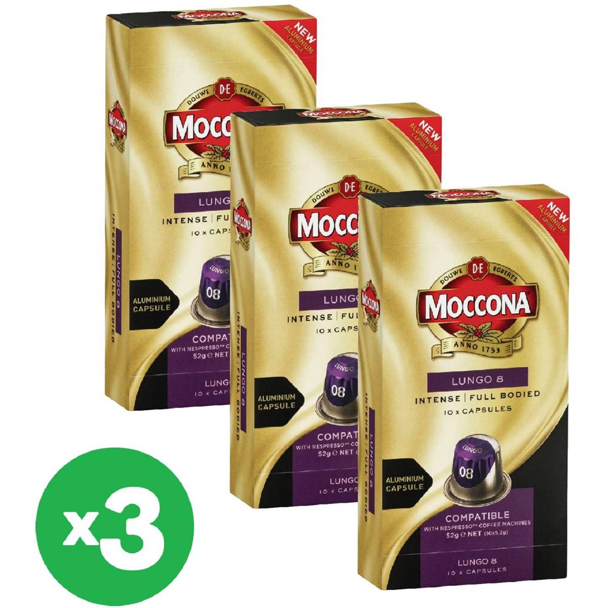 Moccona Capsules Lungo 8 Compatible With Nespresso 10 Pack X3 Bundle