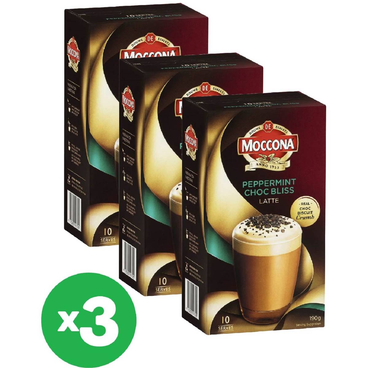 Moccona Peppermint Choc Bliss Latte 10 Pack X3 Bundle