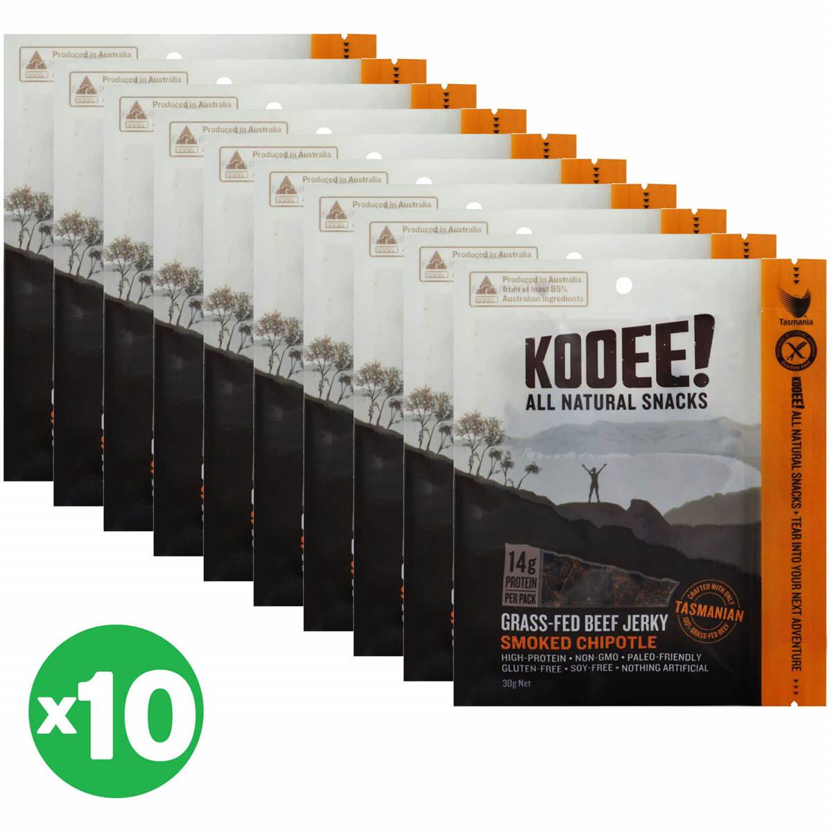 Kooee Grass Fed Jerky Smoked Chipotle 30g 10 Bundle