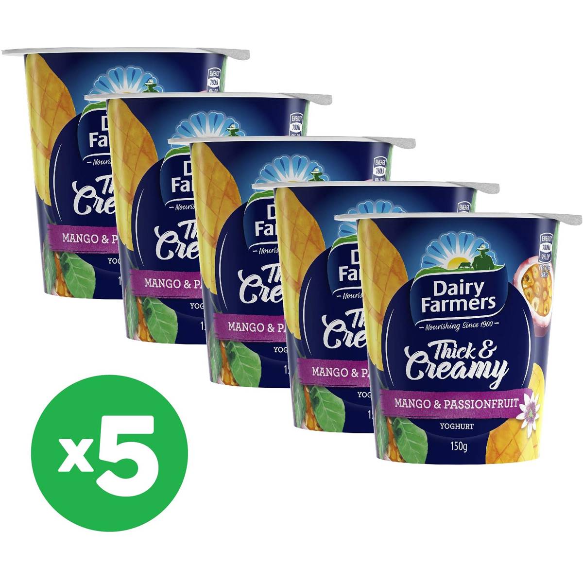 Dairy Farmers Thick & Creamy Mango & Passionfruit Yoghurt 150g X5 Bundle