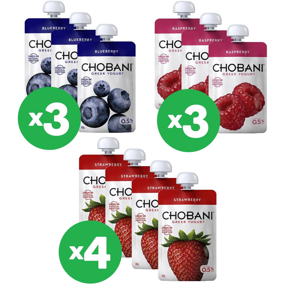 Chobani Greek Pouch Yoghurt Drink 140gx3 Assorted Berries Bundle