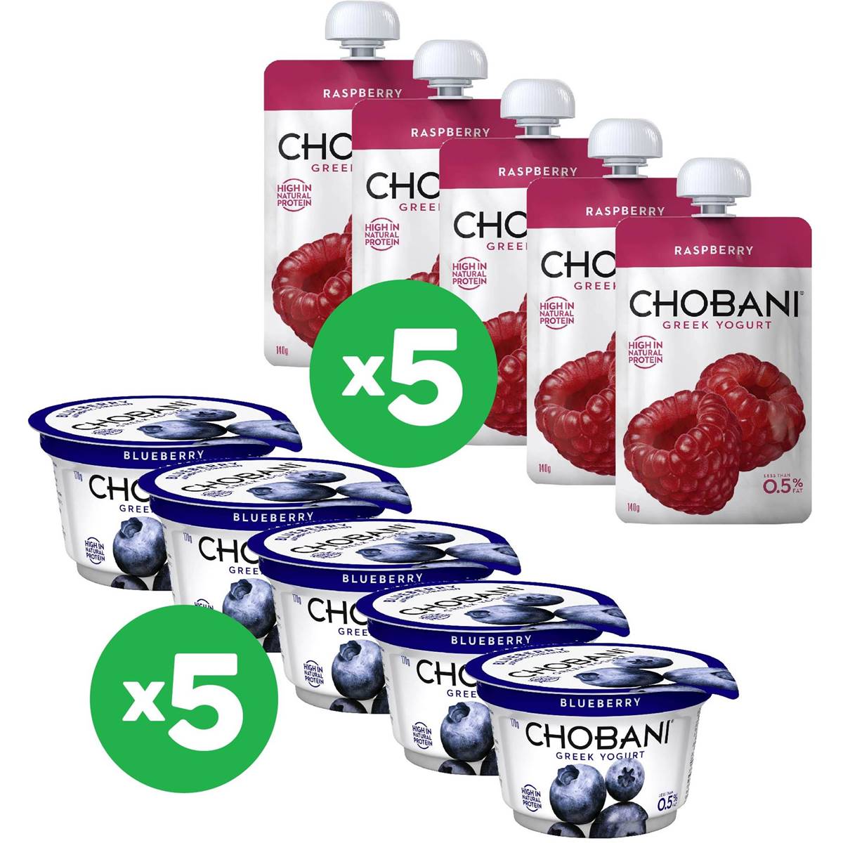 Chobani Greek Pots & Pouches Yoghurt Assorted Bundle- Blueberry & Raspberry