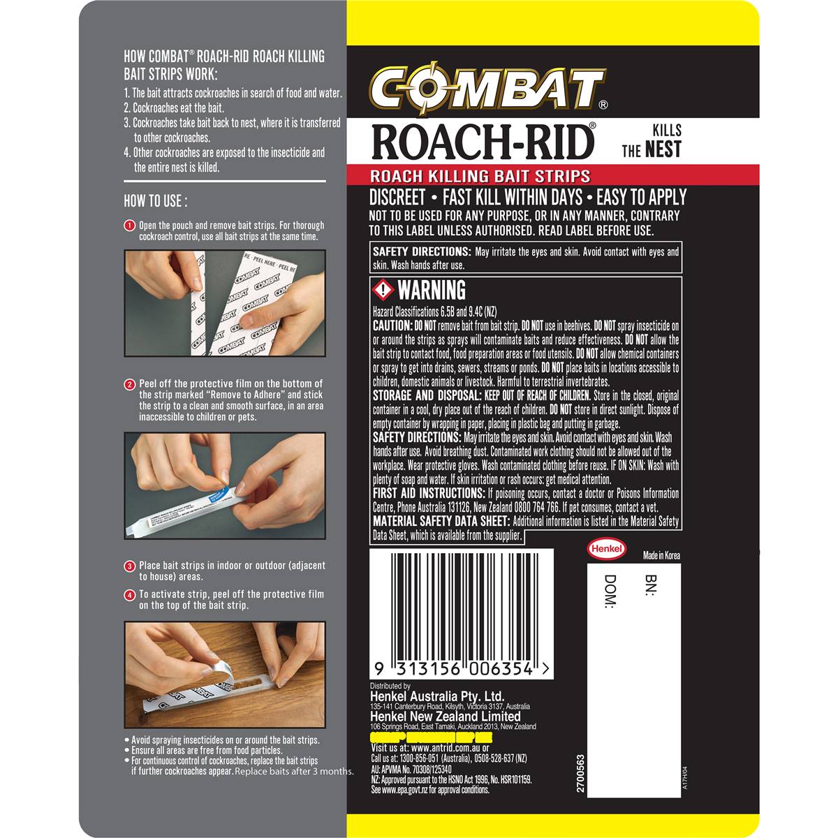 Combat roach rid bait strips cockroach control 20g woolworths