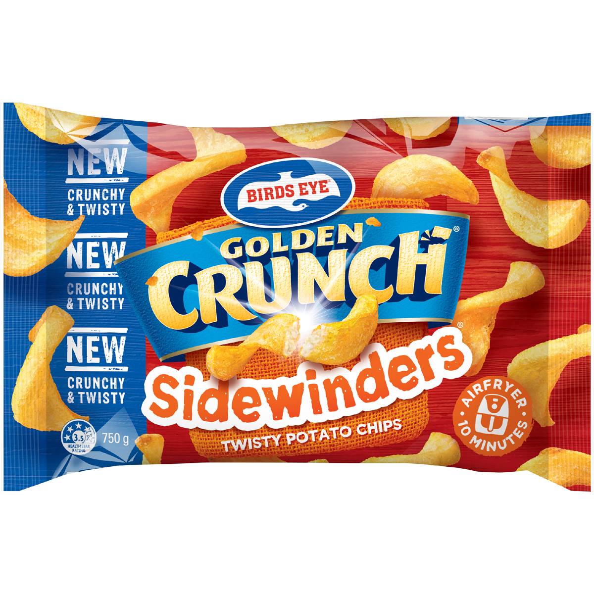 Birds Eye Golden Crunch Sidewinders Twisty Potato Chips 750g