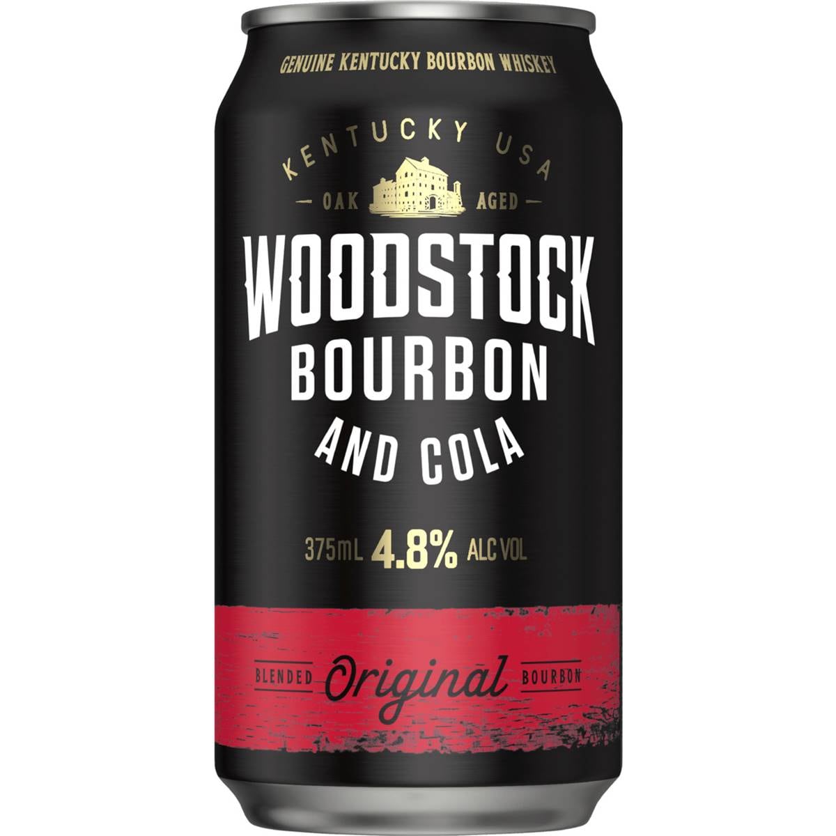 Woodstock Bourbon & Cola 4.8 Can 375ml Woolworths
