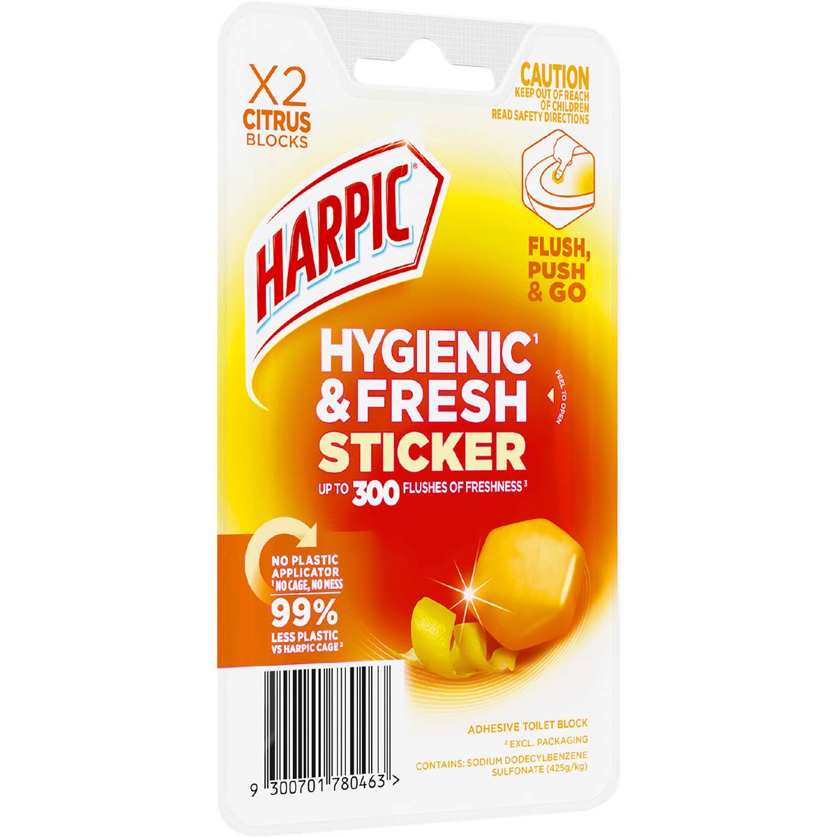Harpic Hygenic & Fresh Sticker Adhesive Toilet Block Citrus 2 pack