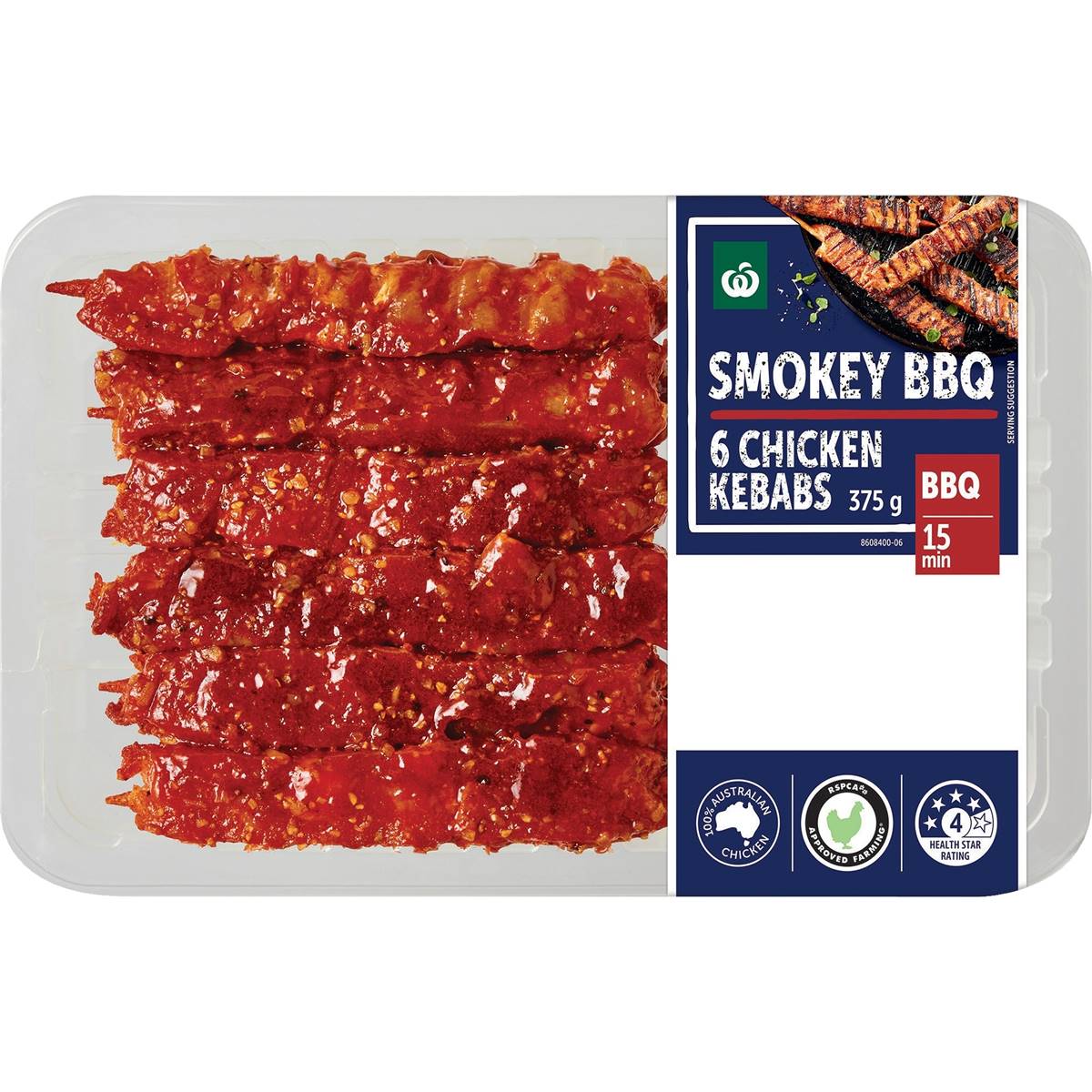 Woolworths 6 Chicken Kebabs Smokey BBQ 375g