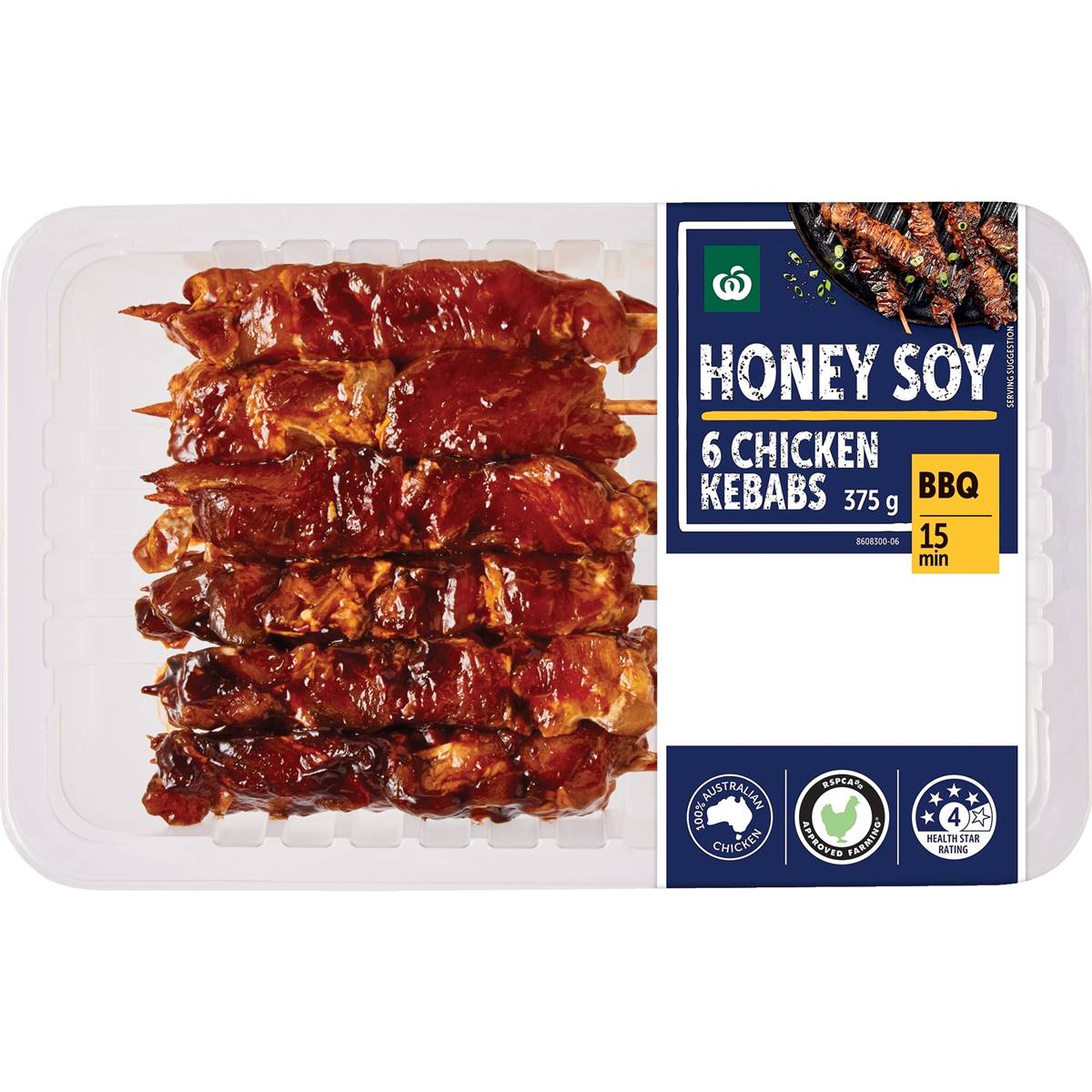 Woolworths 6 Chicken Kebabs Honey Soy 375g