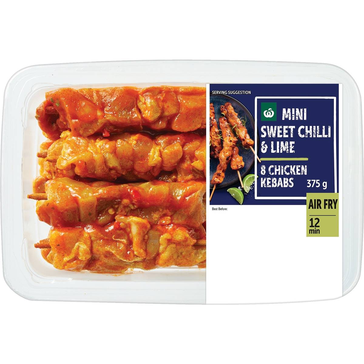 Woolworths 8 Mini Chicken Kebabs Sweet Chilli & Lime 375g