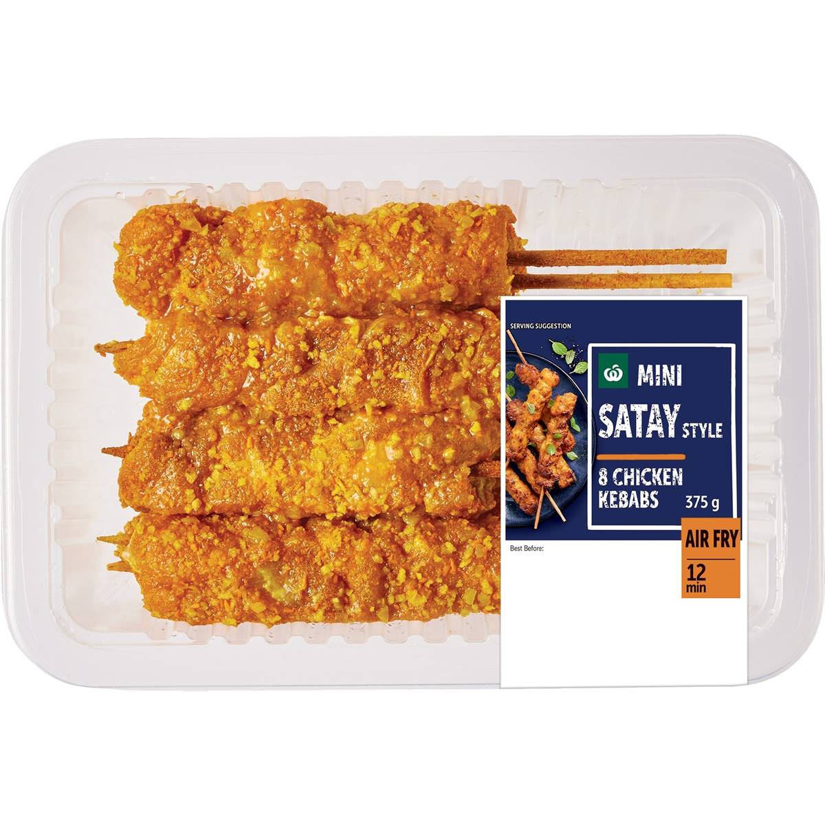 Woolworths 8 Mini Chicken Kebabs Satay Style 375g