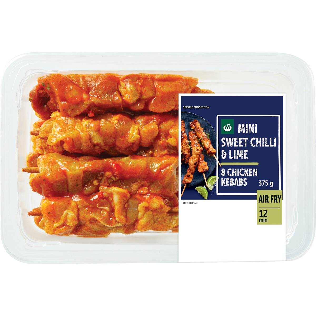 Woolworths 8 Mini Chicken Kebabs Sweet Chilli & Lime 375g