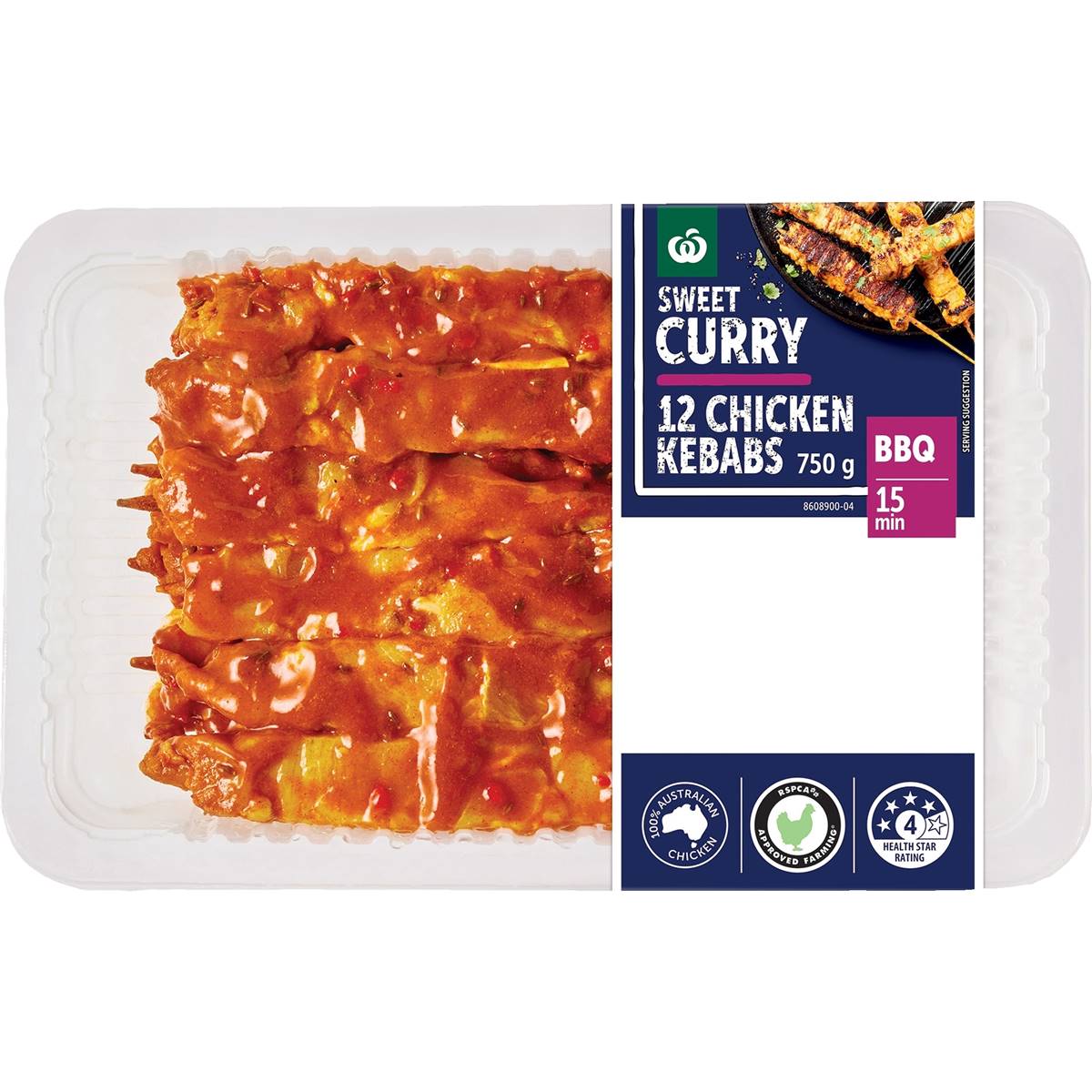 Woolworths 12 Chicken Kebabs Sweet Curry 750g