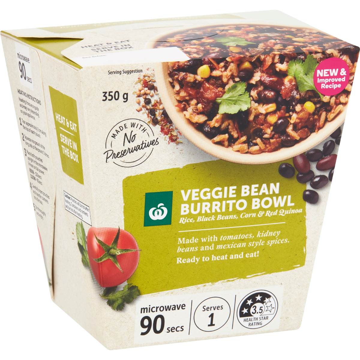 Woolworths Ready to Eat Meal Veggie Bean Burrito Bowl 350g
