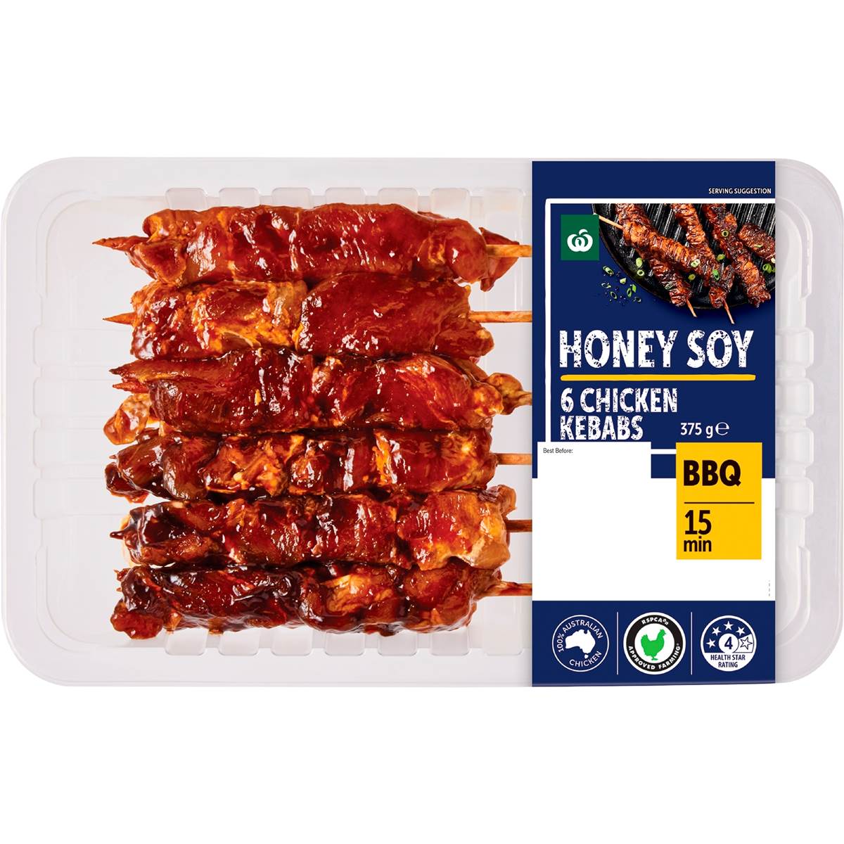 Woolworths 6 Chicken Kebabs Honey Soy 375g