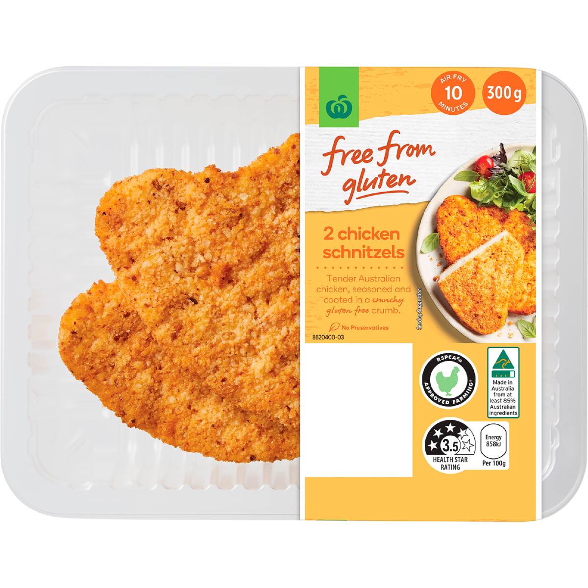 Woolworths 2 Gluten Free Chicken Schnitzels 300g