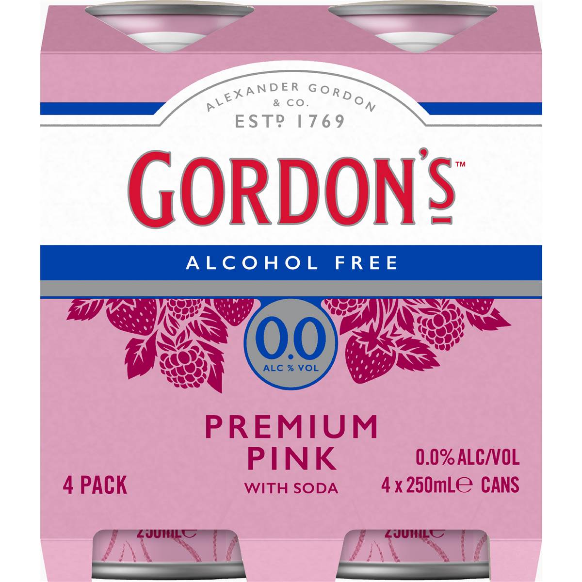 Gordon's Non-Alcoholic Premium Pink & Soda Cans 250mL x 4 pack