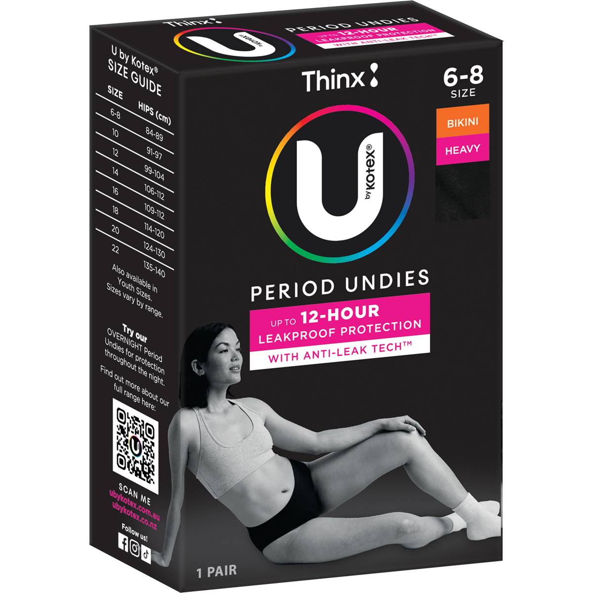 U by Kotex Thinx Period Undies Bikini Heavy Size 6-8 each