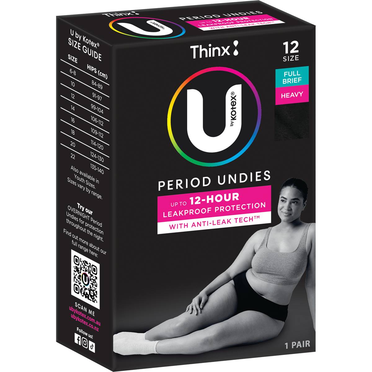 U by Kotex Thinx Period Undies Full Brief Heavy Size 12 each