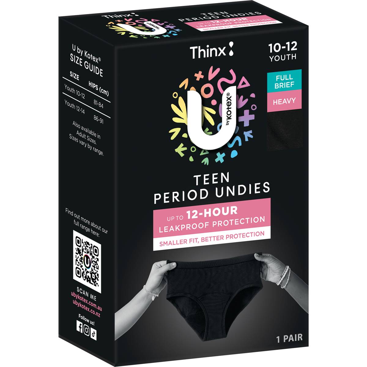 U by Kotex Thinx Teen Period Undies Full Brief Heavy Size 10-12 each