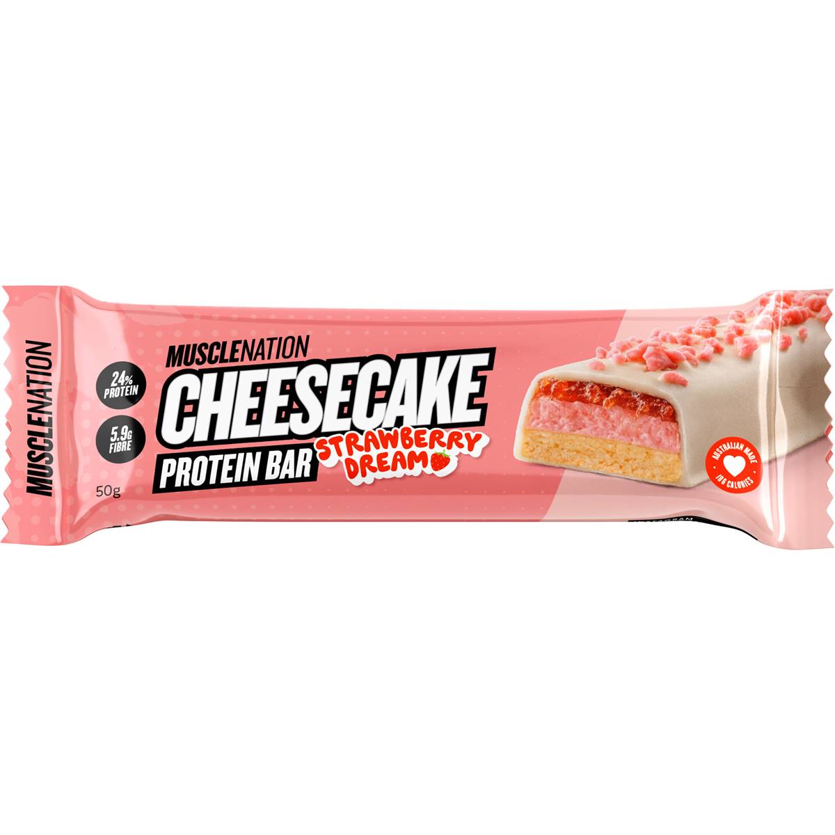 Muscle Nation Cheesecake Protein Bar Strawberry 50g | Woolworths