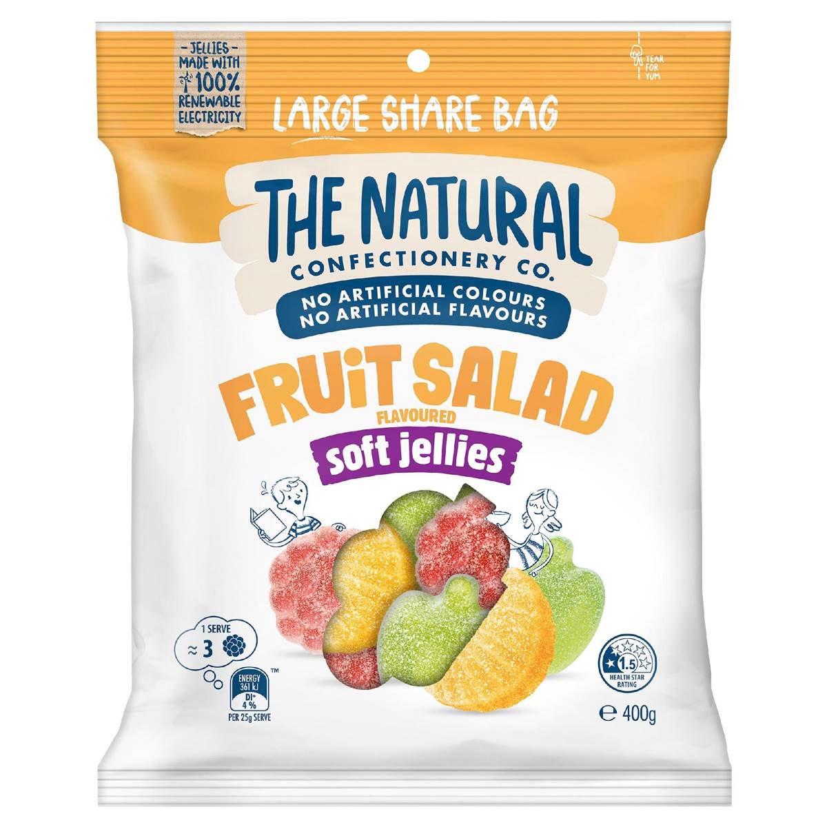 The Natural Confectionery Co. Fruit Salad Flavoured Soft Jellies Lollies 400g