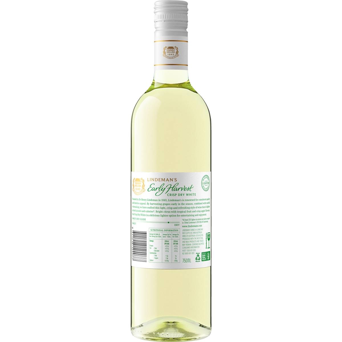 Lindeman's Early Harvest White Varietal Crisp Dry 750ml Woolworths