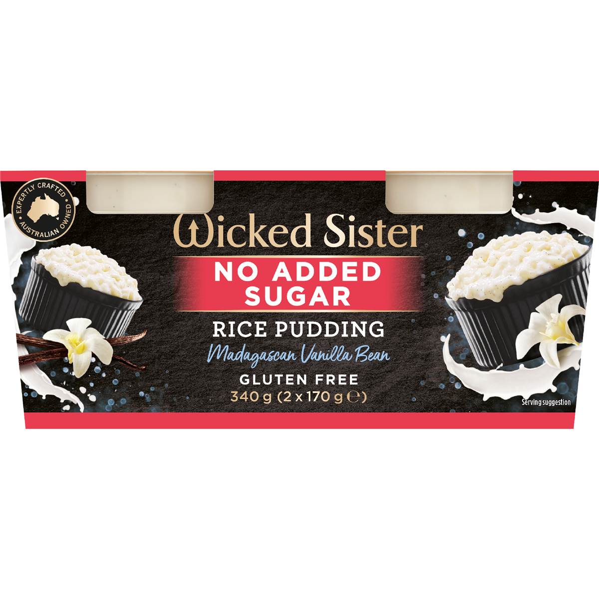 Wicked Sister Rice Pudding No Added Sugar Madagascar Vanilla Bean 170g x 2 pack