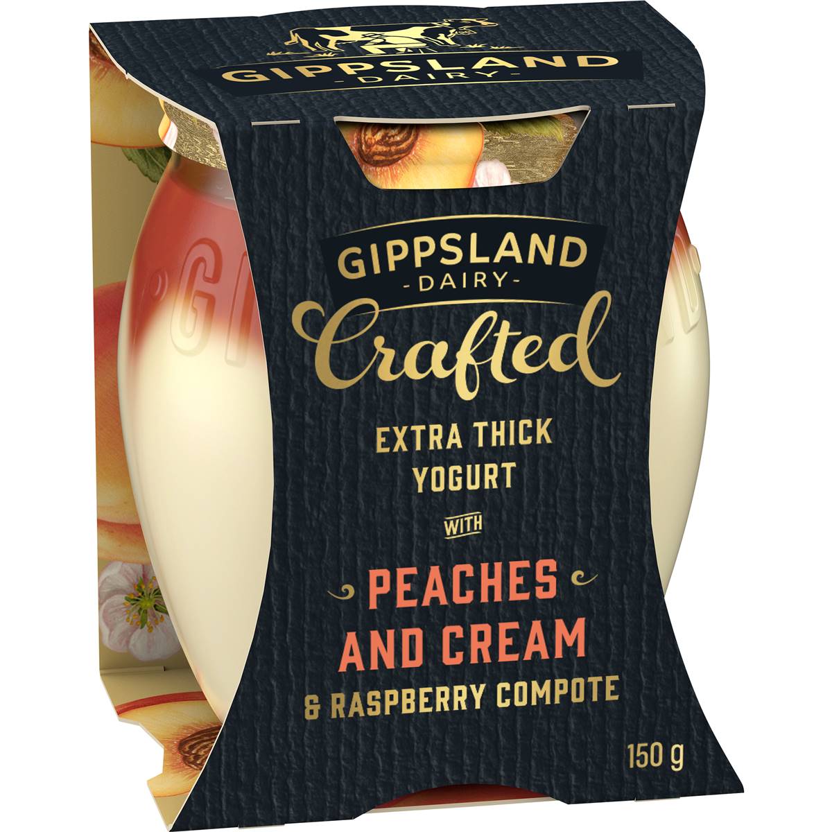 Gippsland Dairy Crafted Yoghurt With Peaches & Cream & Raspberry Compote 150g