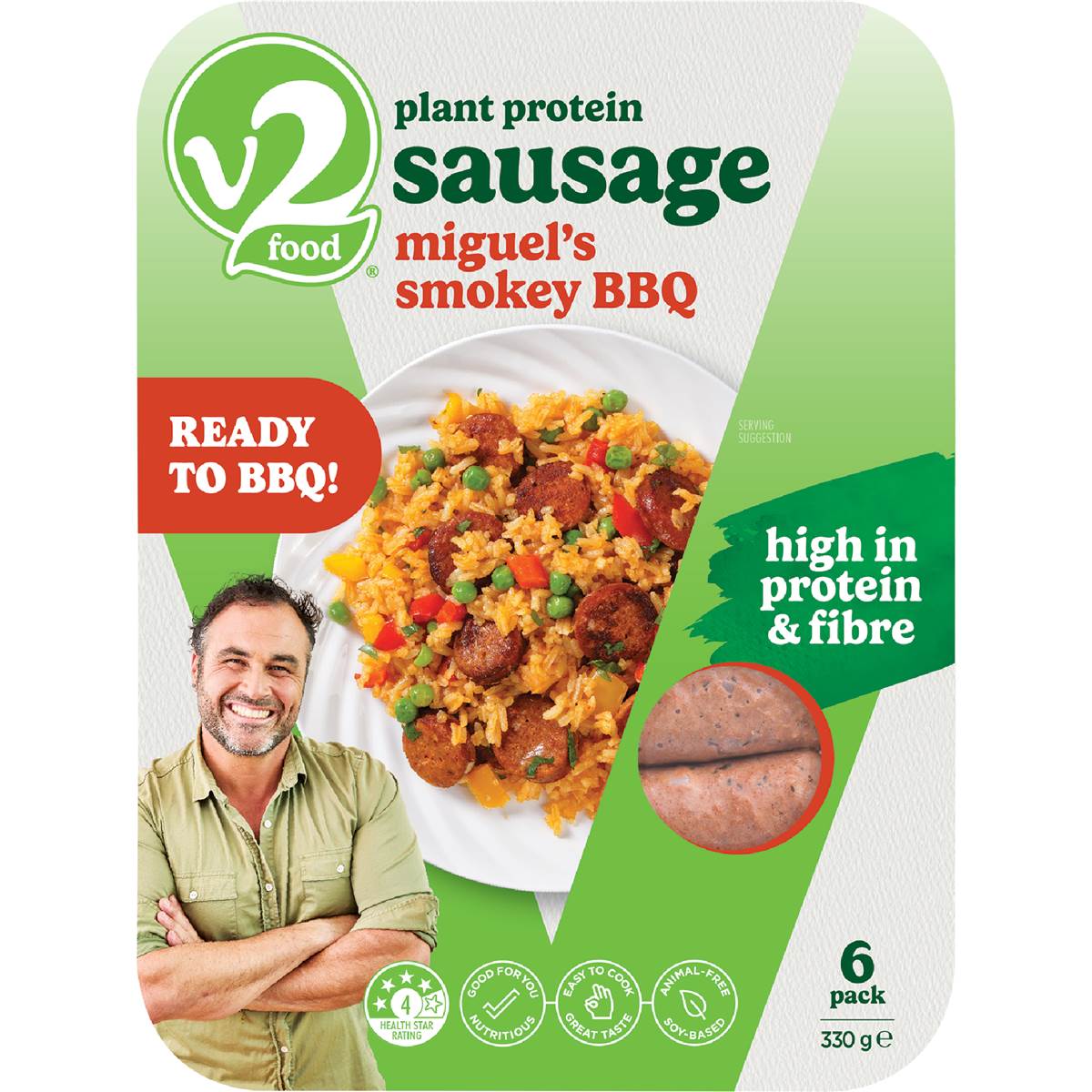 V2 Plant Protein Sausages Miguel's Smokey BBQ 6 Pack