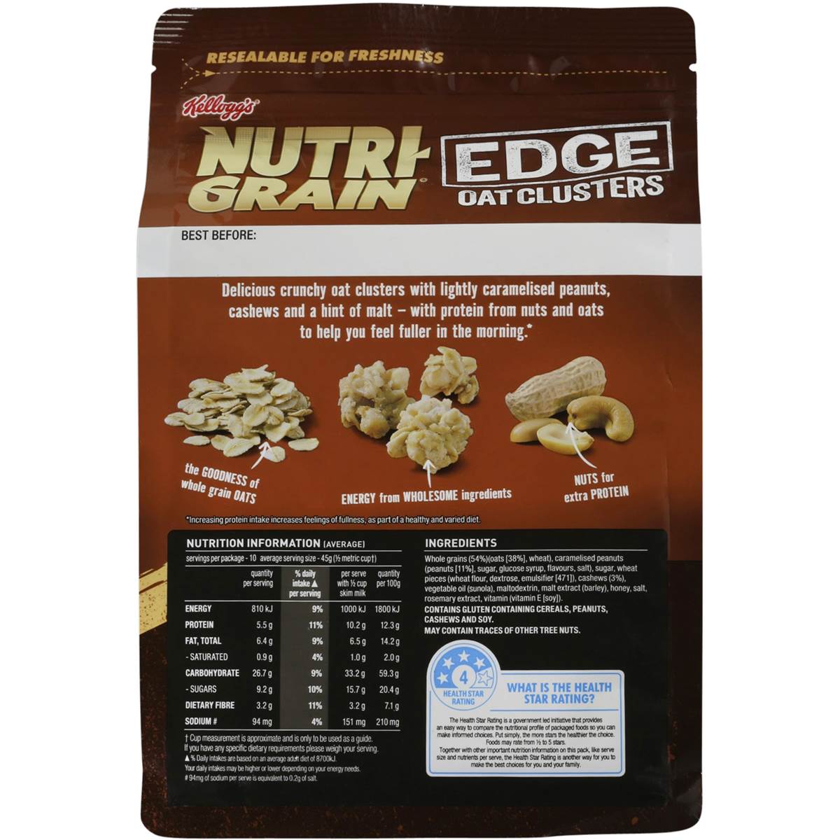 Kellogg's Nutri Grain Edge Oat Clusters Original Malt Peanuts & Cashew