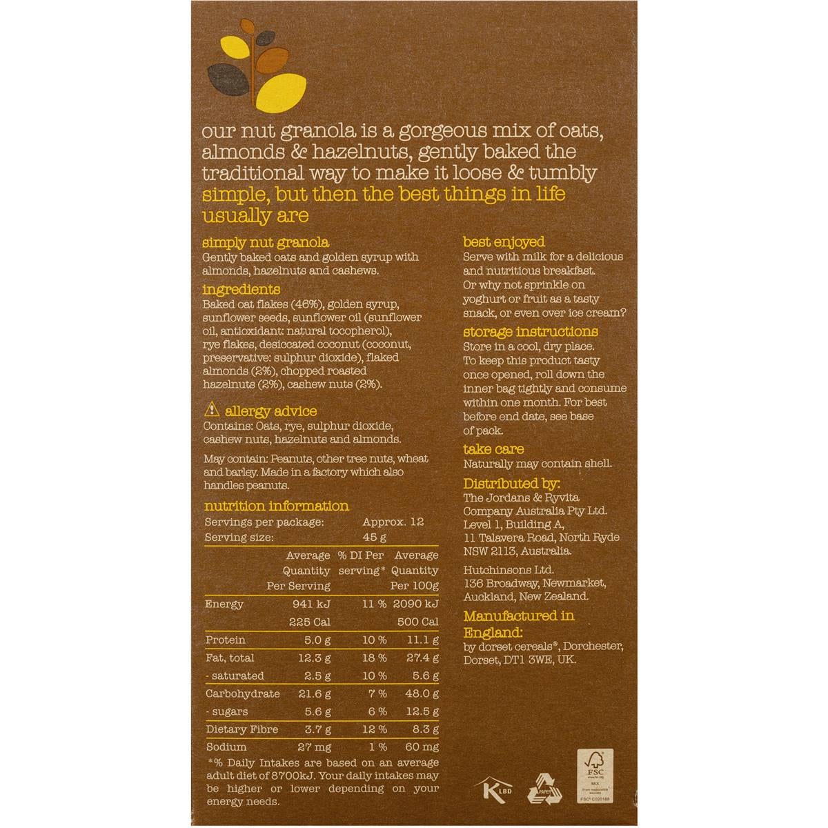 Dorset Cereals Simply Nut Granola 550g Woolworths