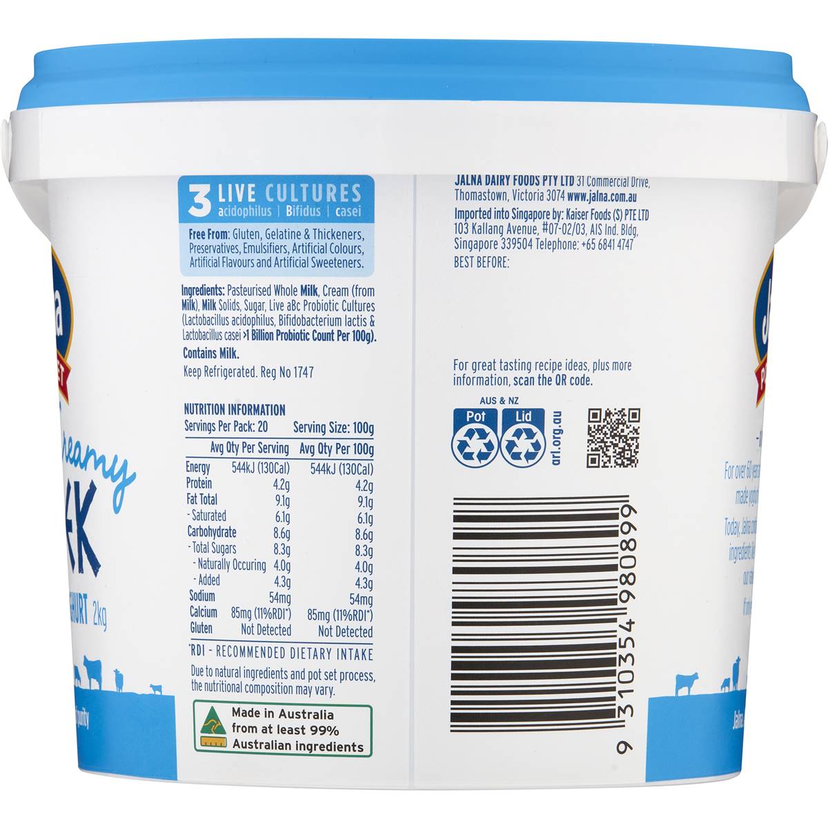 Jalna Sweet & Creamy Greek Yoghurt 2kg | Woolworths