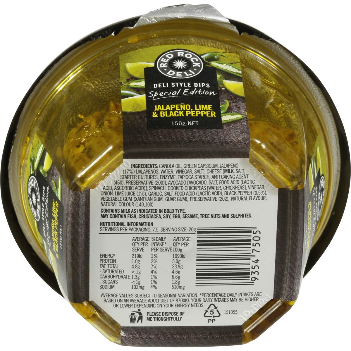 Red Rock Deli Jalapeno Lime & Black Pepper Dip 150g Woolworths