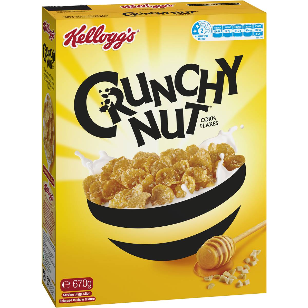 Kellogg's Crunchy Nut Cornflakes, Breakfast Cereal, 670g X 4