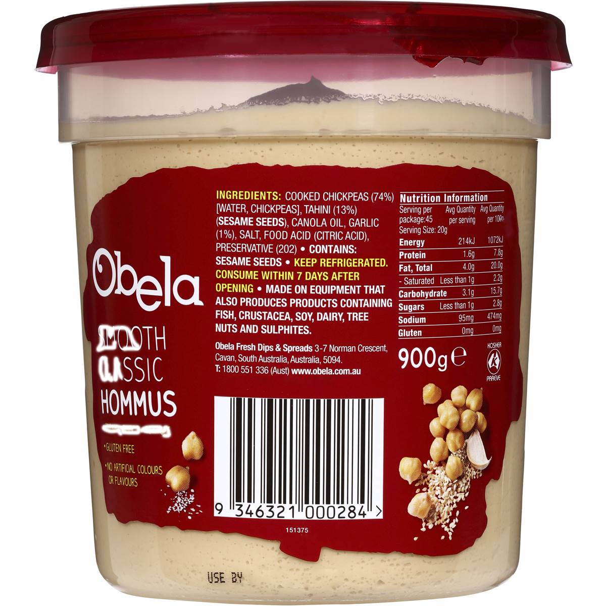 Obela Smooth Classic Hommus Smooth Classic 900g Woolworths