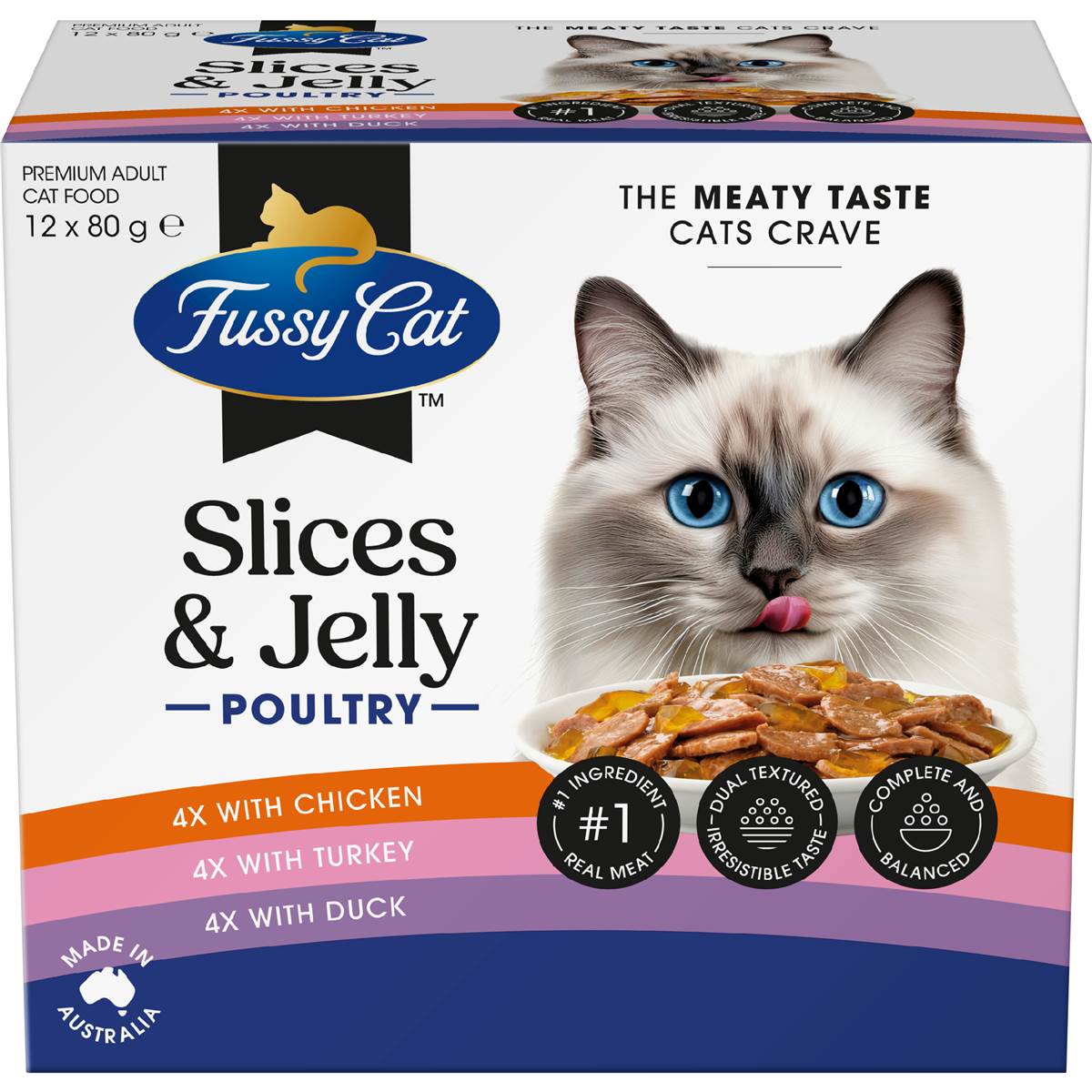 Fussy Cat Slices & Jelly Poultry Wet Cat Food 80g x 12 pack
