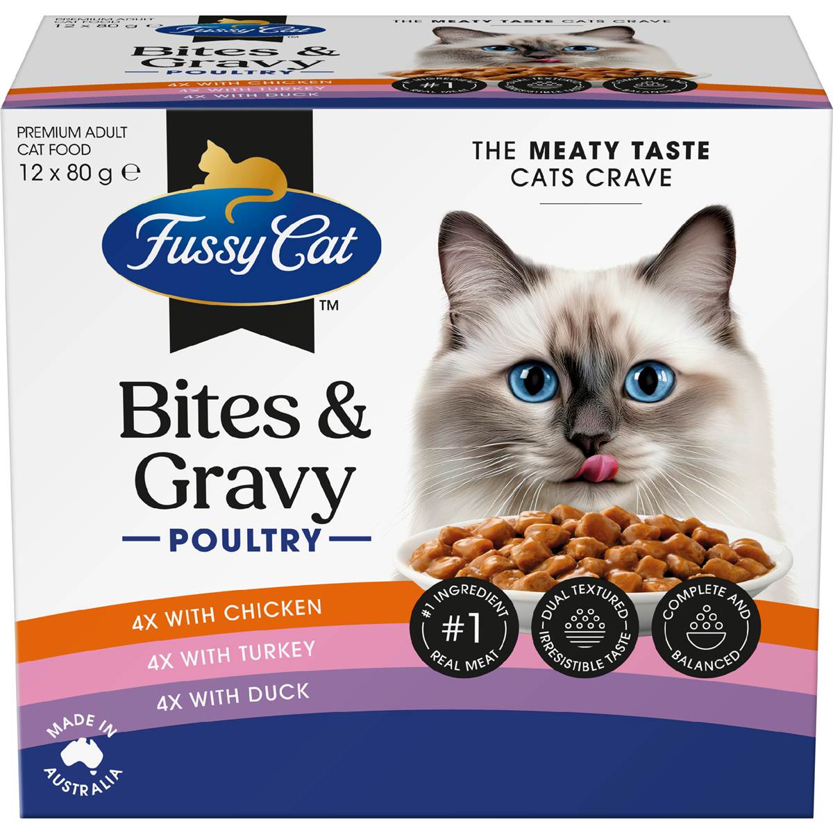 Fussy Cat Poultry Bites & Gravy Wet Cat Food 80g x 12 pack