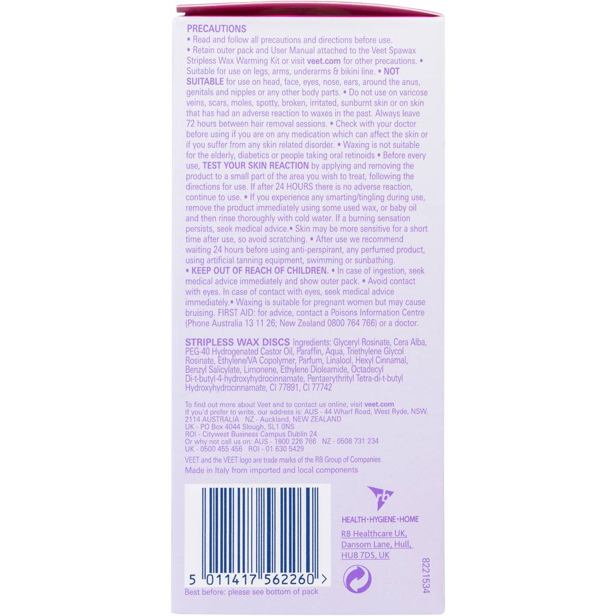 Veet Spawax Stripless Wax Refill Hair Removal Lily & Sugar 150g