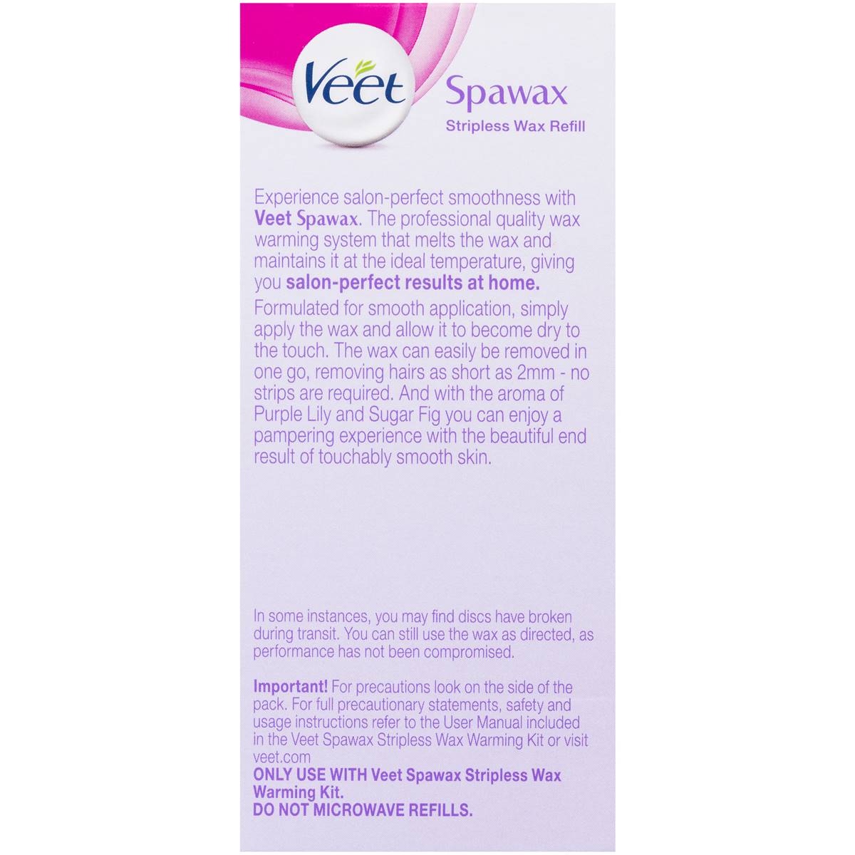 Veet Spawax Stripless Wax Refill Hair Removal Lily & Sugar 150g