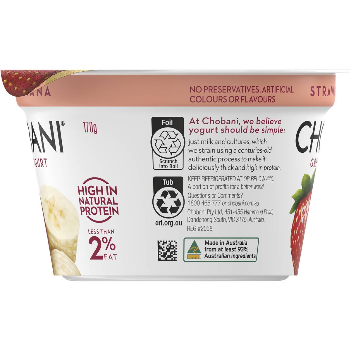 Chobani Strawberry Banana Yoghurt 170g Woolworths