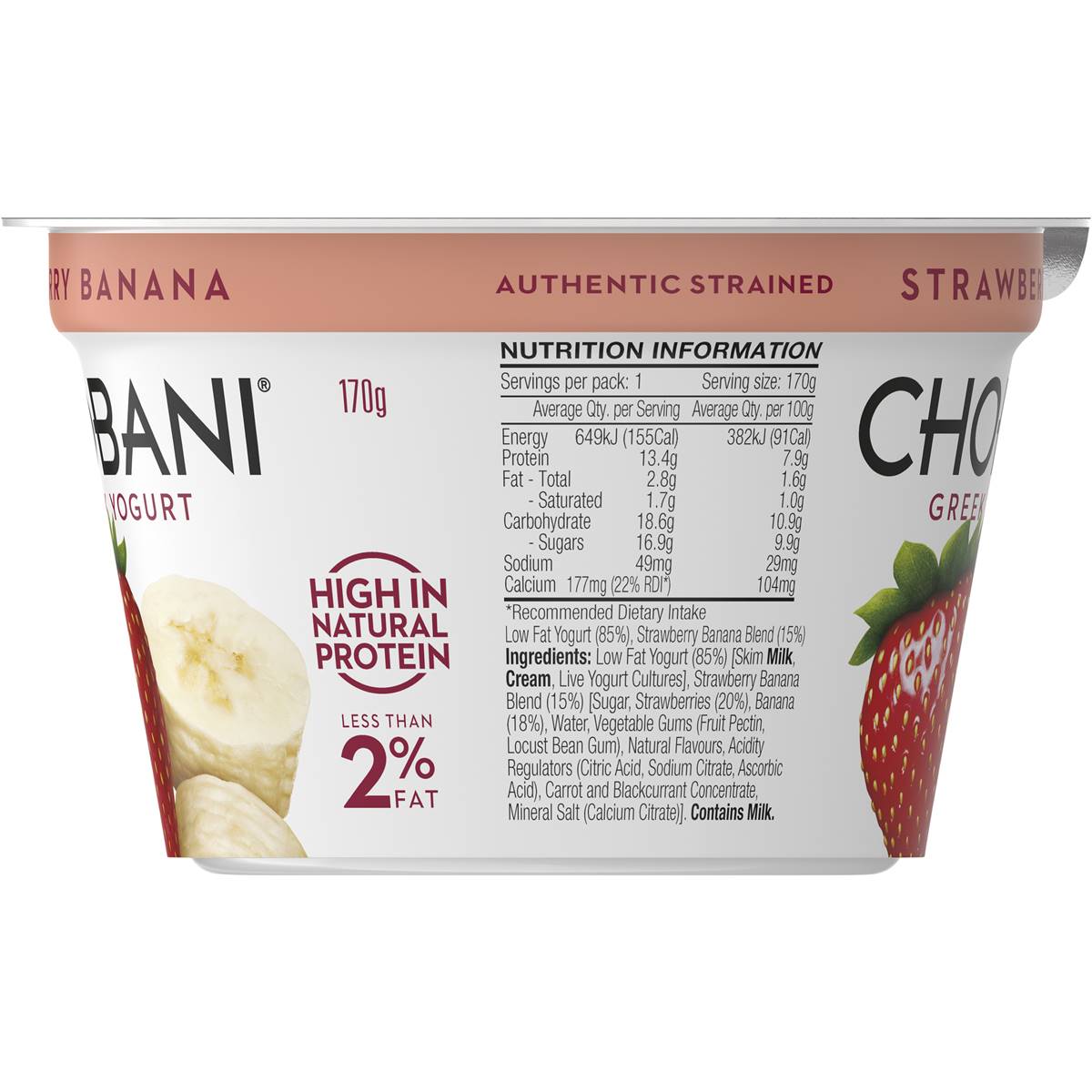 Chobani Strawberry Banana Yoghurt 170g | Woolworths